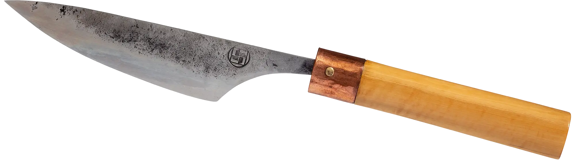 couteau pliant ouvert en bois naturel avec une lame ventru